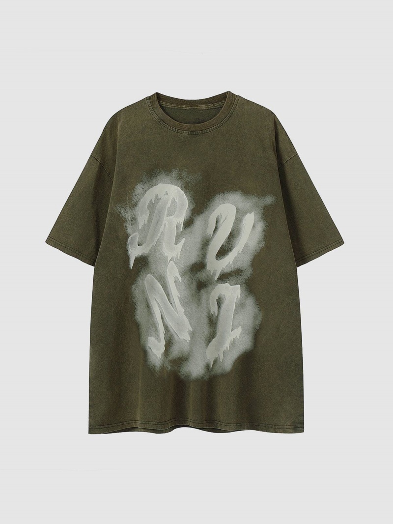 T Shirts Aelfric Eden Graffiti Oil Painting Letter Print Tee Noir | DRU-81389009